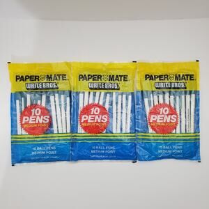 Vtg 1980s Paper Mate Write Bros BLUE Pens Lot of 3 Packs Medium Point NOS 30Pens